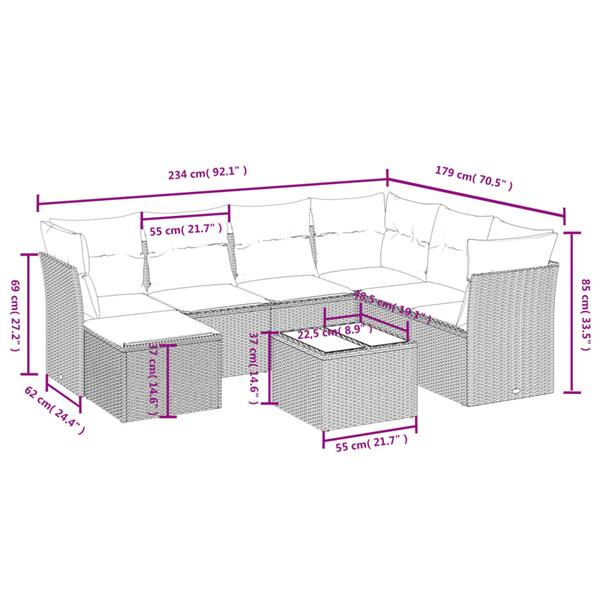 Grote foto vidaxl 8 delige loungeset met kussens poly rattan zwart tuin en terras tuinmeubelen