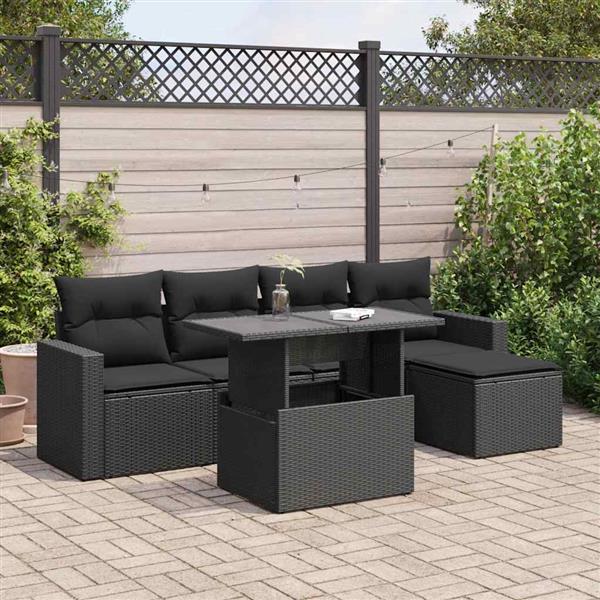 Grote foto vidaxl 6 delige loungeset met kussens poly rattan zwart tuin en terras tuinmeubelen