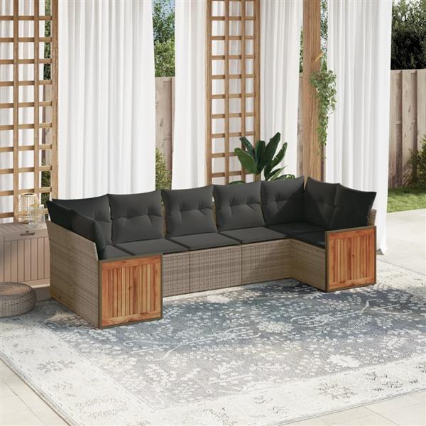 Grote foto vidaxl 7 delige loungeset met kussens poly rattan grijs tuin en terras tuinmeubelen