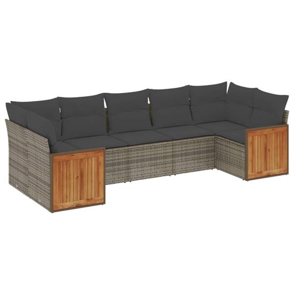 Grote foto vidaxl 7 delige loungeset met kussens poly rattan grijs tuin en terras tuinmeubelen