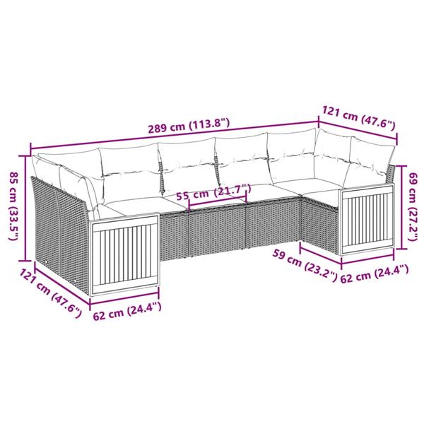 Grote foto vidaxl 7 delige loungeset met kussens poly rattan grijs tuin en terras tuinmeubelen