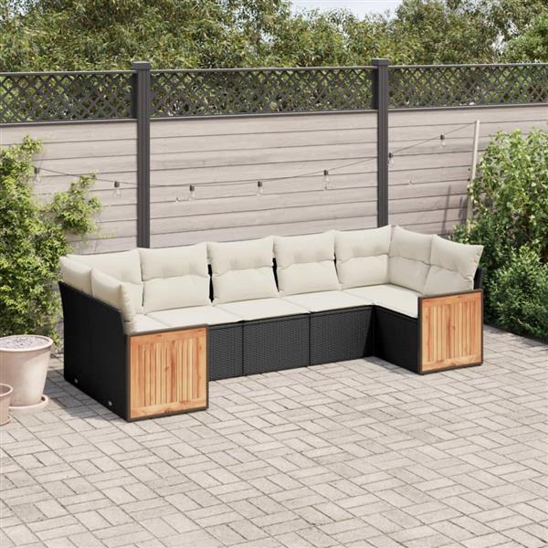 Grote foto vidaxl 7 delige loungeset met kussens poly rattan zwart tuin en terras tuinmeubelen