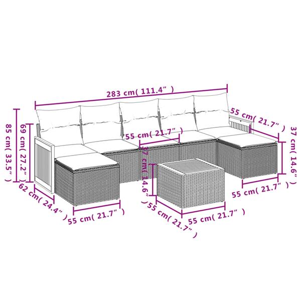 Grote foto vidaxl 8 delige loungeset met kussens poly rattan grijs tuin en terras tuinmeubelen