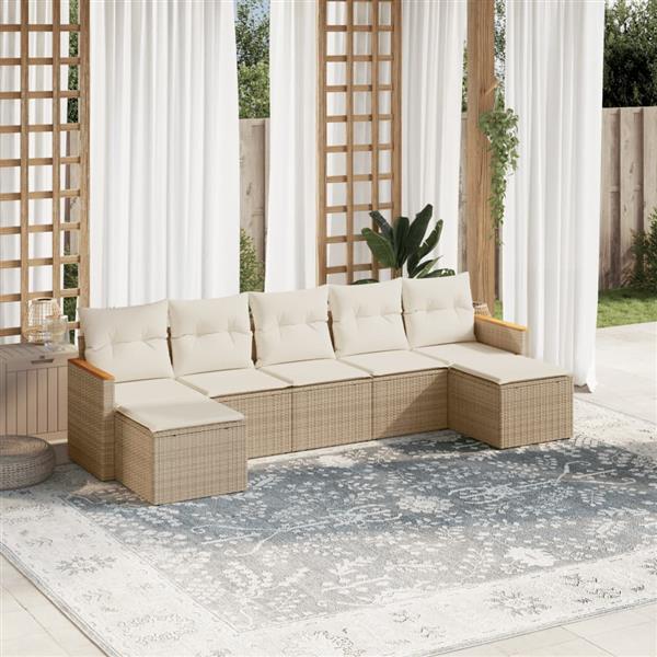 Grote foto vidaxl 7 delige loungeset met kussens poly rattan beige tuin en terras tuinmeubelen