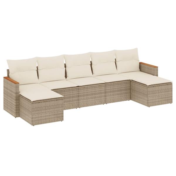 Grote foto vidaxl 7 delige loungeset met kussens poly rattan beige tuin en terras tuinmeubelen