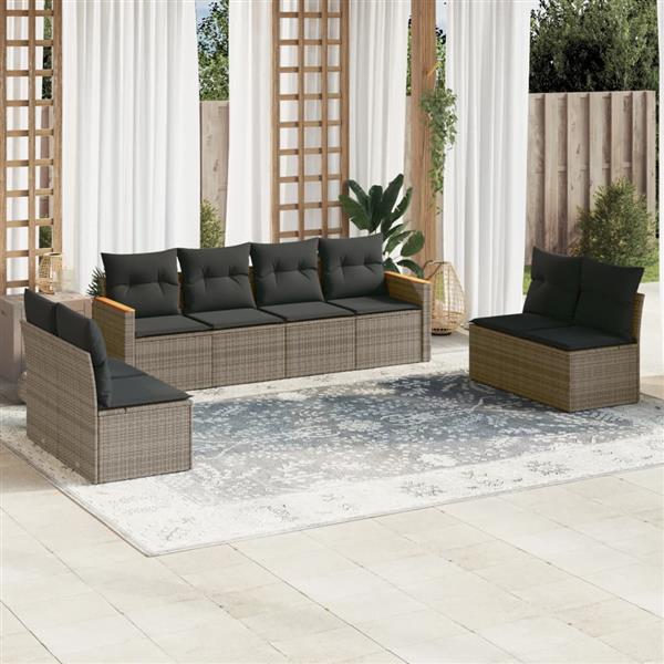 Grote foto vidaxl 8 delige loungeset met kussens poly rattan grijs tuin en terras tuinmeubelen