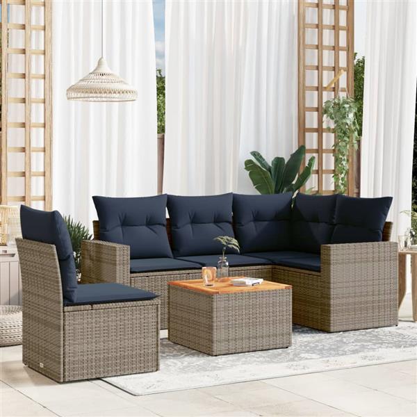 Grote foto vidaxl 6 delige loungeset met kussens poly rattan grijs tuin en terras tuinmeubelen