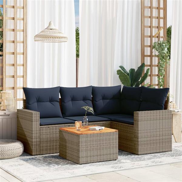 Grote foto vidaxl 5 delige loungeset met kussens poly rattan grijs tuin en terras tuinmeubelen