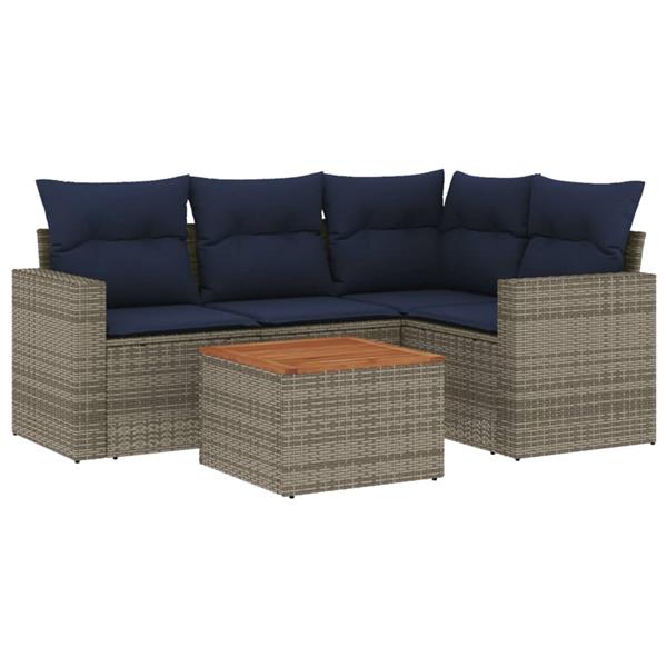 Grote foto vidaxl 5 delige loungeset met kussens poly rattan grijs tuin en terras tuinmeubelen