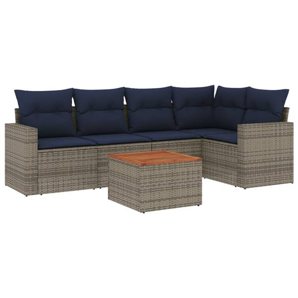 Grote foto vidaxl 6 delige loungeset met kussens poly rattan grijs tuin en terras tuinmeubelen