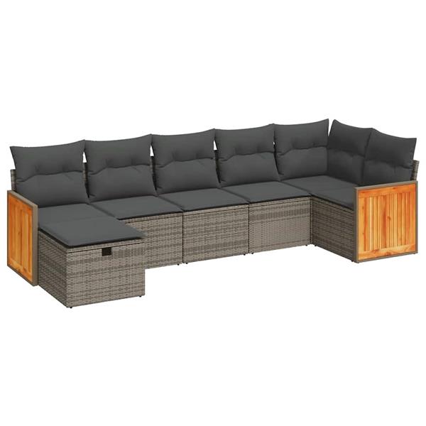 Grote foto vidaxl 7 delige loungeset met kussens poly rattan grijs tuin en terras tuinmeubelen