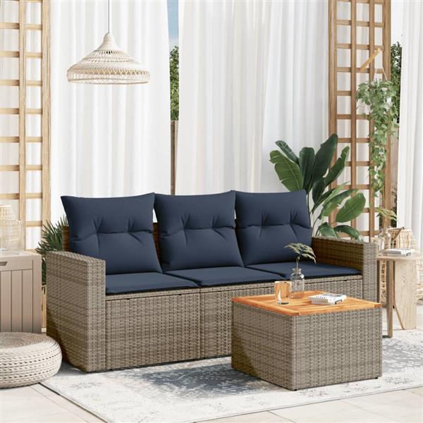 Grote foto vidaxl 4 delige loungeset met kussens poly rattan grijs tuin en terras tuinmeubelen