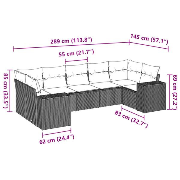 Grote foto vidaxl 7 delige loungeset met kussens poly rattan zwart tuin en terras tuinmeubelen