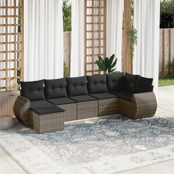 Grote foto vidaxl 7 delige loungeset met kussens poly rattan grijs tuin en terras tuinmeubelen