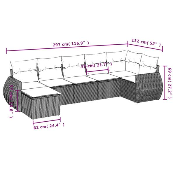 Grote foto vidaxl 7 delige loungeset met kussens poly rattan grijs tuin en terras tuinmeubelen