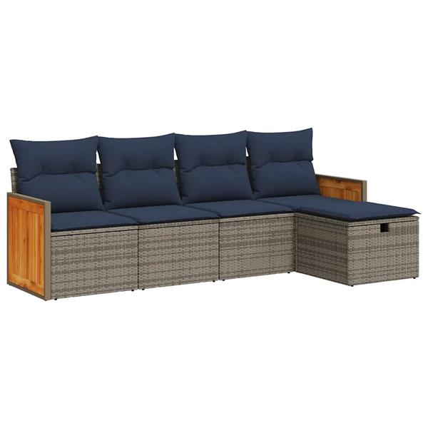 Grote foto vidaxl 5 delige loungeset met kussens poly rattan grijs tuin en terras tuinmeubelen