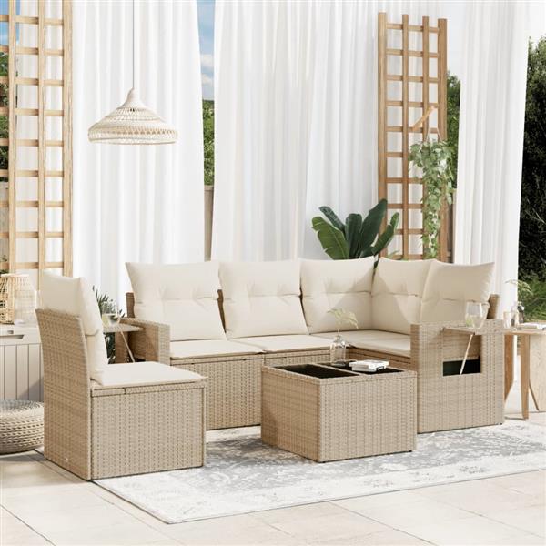 Grote foto vidaxl 6 delige loungeset met kussens poly rattan beige tuin en terras tuinmeubelen