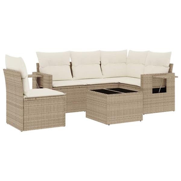 Grote foto vidaxl 6 delige loungeset met kussens poly rattan beige tuin en terras tuinmeubelen