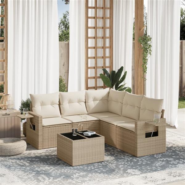 Grote foto vidaxl 6 delige loungeset met kussens poly rattan beige tuin en terras tuinmeubelen