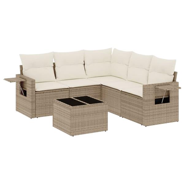 Grote foto vidaxl 6 delige loungeset met kussens poly rattan beige tuin en terras tuinmeubelen