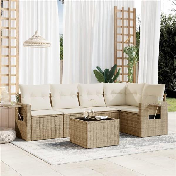 Grote foto vidaxl 6 delige loungeset met kussens poly rattan beige tuin en terras tuinmeubelen