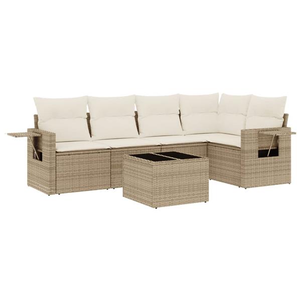 Grote foto vidaxl 6 delige loungeset met kussens poly rattan beige tuin en terras tuinmeubelen