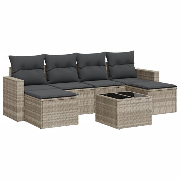 Grote foto vidaxl 7 delige loungeset met kussens poly rattan lichtgrijs tuin en terras tuinmeubelen