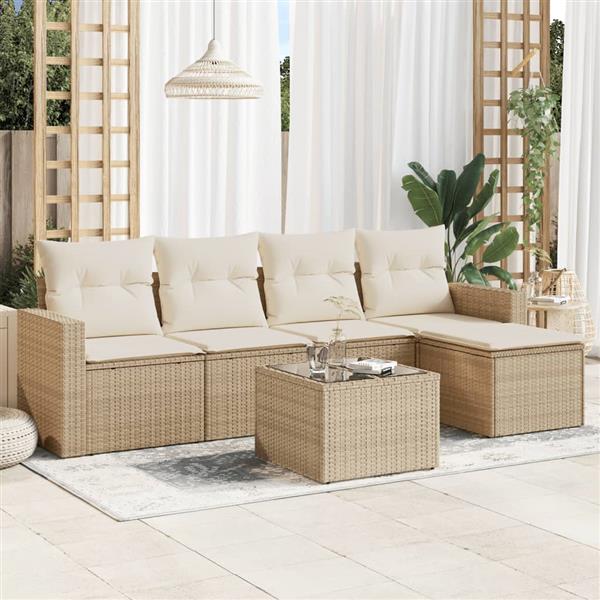 Grote foto vidaxl 6 delige loungeset met kussens poly rattan beige tuin en terras tuinmeubelen