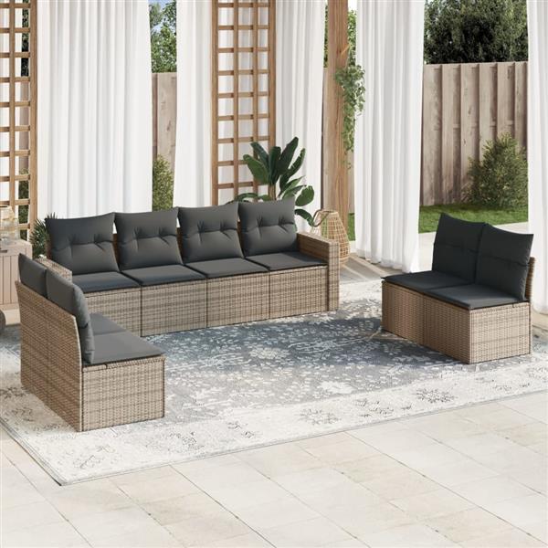 Grote foto vidaxl 8 delige loungeset met kussens poly rattan grijs tuin en terras tuinmeubelen