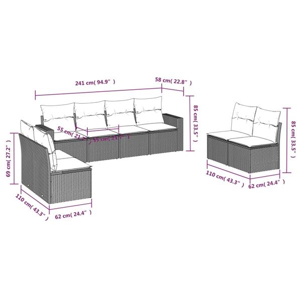 Grote foto vidaxl 8 delige loungeset met kussens poly rattan grijs tuin en terras tuinmeubelen