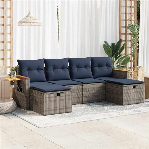 Grote foto vidaxl 6 delige loungeset met kussens poly rattan grijs tuin en terras tuinmeubelen