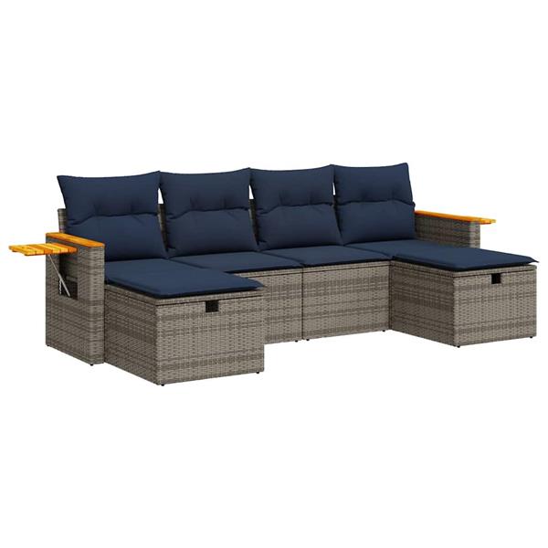 Grote foto vidaxl 6 delige loungeset met kussens poly rattan grijs tuin en terras tuinmeubelen