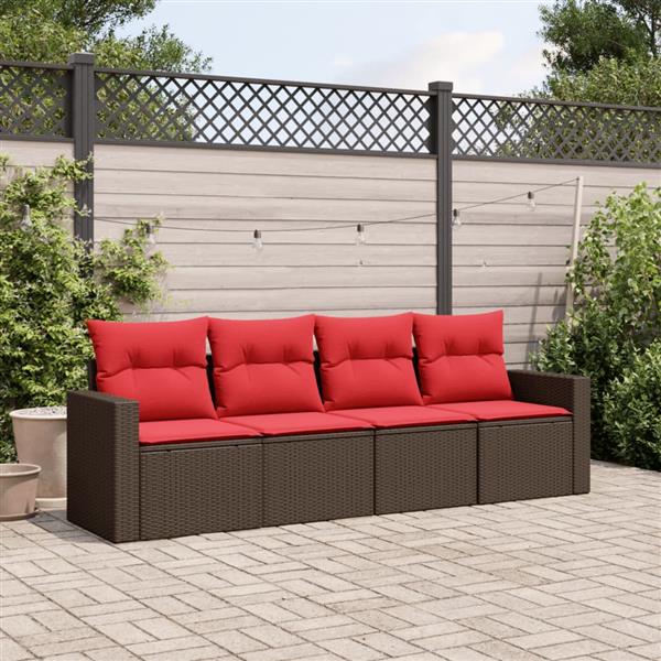 Grote foto vidaxl 4 delige loungeset met kussens poly rattan bruin tuin en terras tuinmeubelen