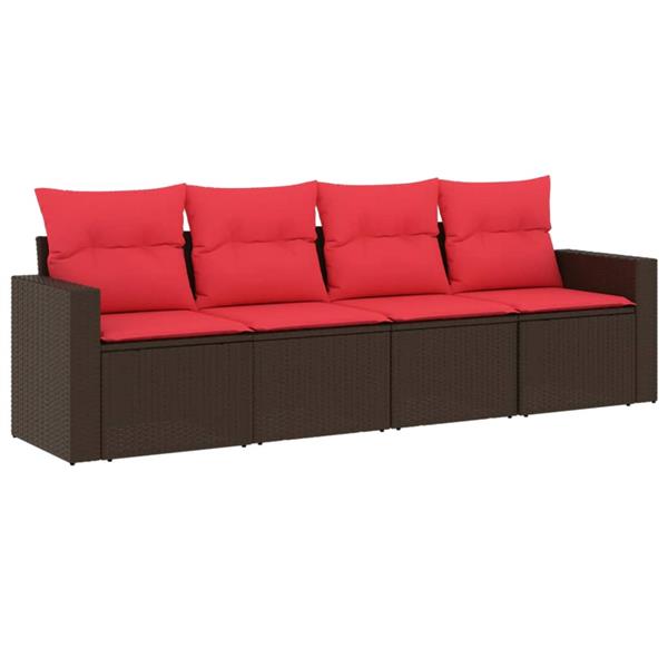 Grote foto vidaxl 4 delige loungeset met kussens poly rattan bruin tuin en terras tuinmeubelen