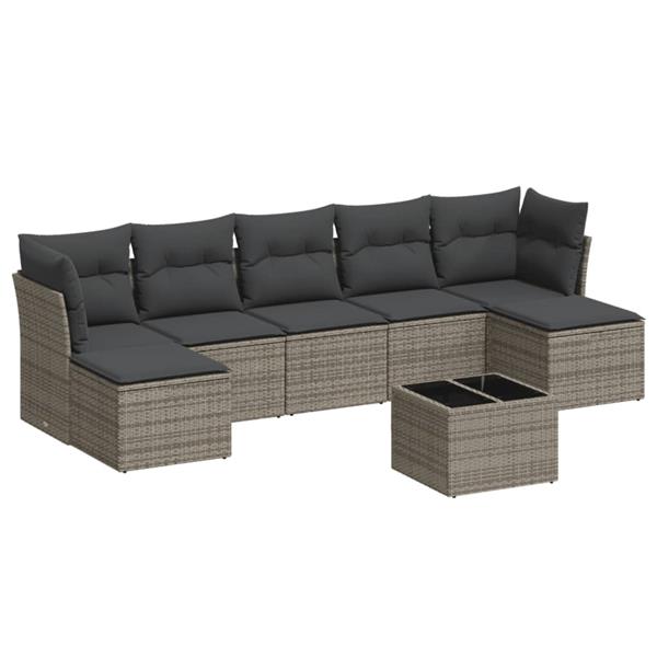 Grote foto vidaxl 8 delige loungeset met kussens poly rattan grijs tuin en terras tuinmeubelen