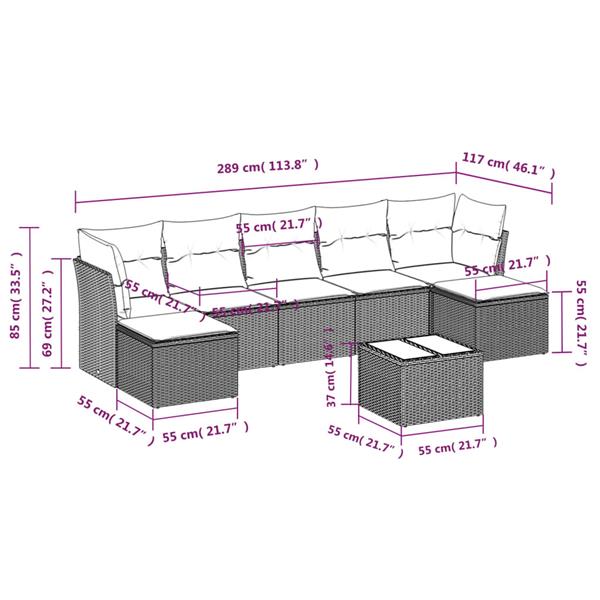 Grote foto vidaxl 8 delige loungeset met kussens poly rattan grijs tuin en terras tuinmeubelen