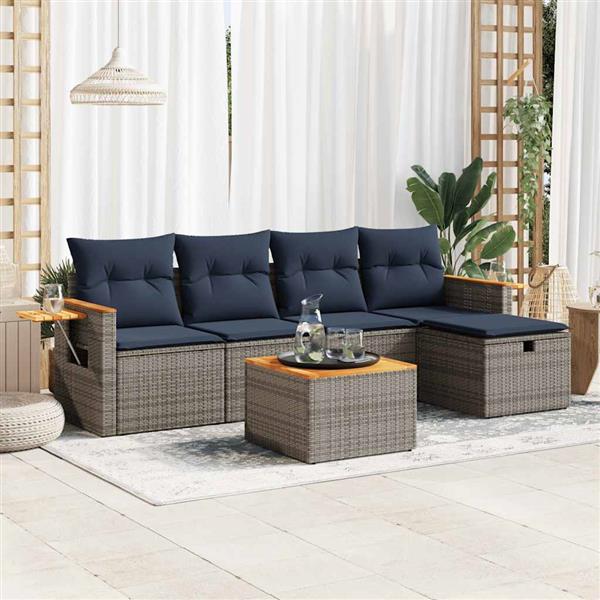 Grote foto vidaxl 6 delige loungeset met kussens poly rattan grijs tuin en terras tuinmeubelen