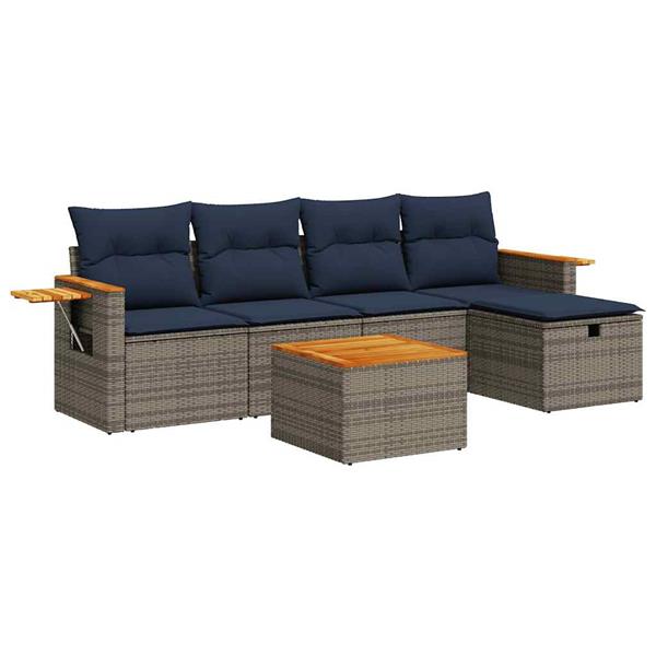 Grote foto vidaxl 6 delige loungeset met kussens poly rattan grijs tuin en terras tuinmeubelen