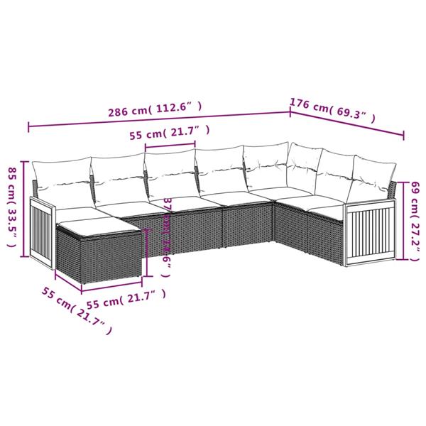 Grote foto vidaxl 8 delige loungeset met kussens poly rattan zwart tuin en terras tuinmeubelen