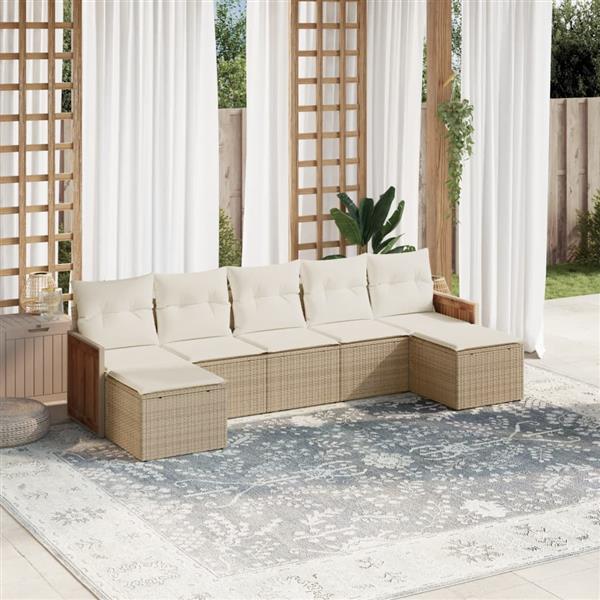Grote foto vidaxl 7 delige loungeset met kussens poly rattan beige tuin en terras tuinmeubelen