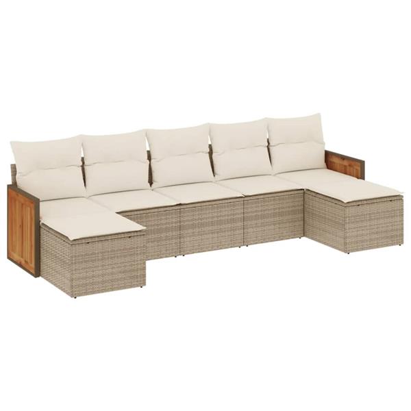 Grote foto vidaxl 7 delige loungeset met kussens poly rattan beige tuin en terras tuinmeubelen