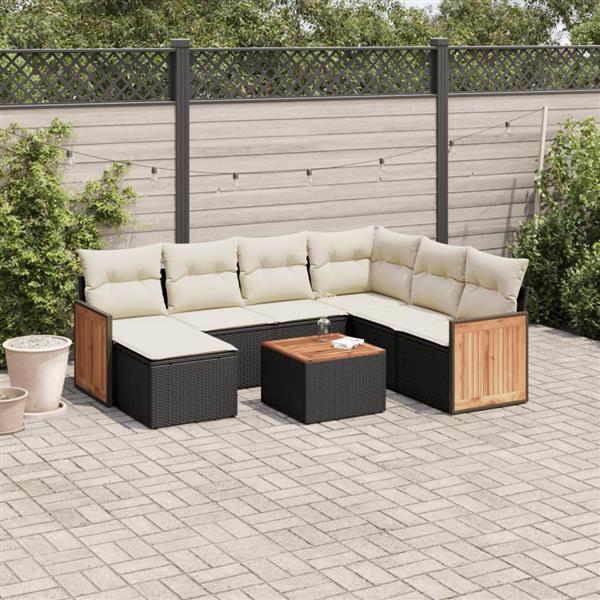 Grote foto vidaxl 8 delige loungeset met kussens poly rattan zwart tuin en terras tuinmeubelen
