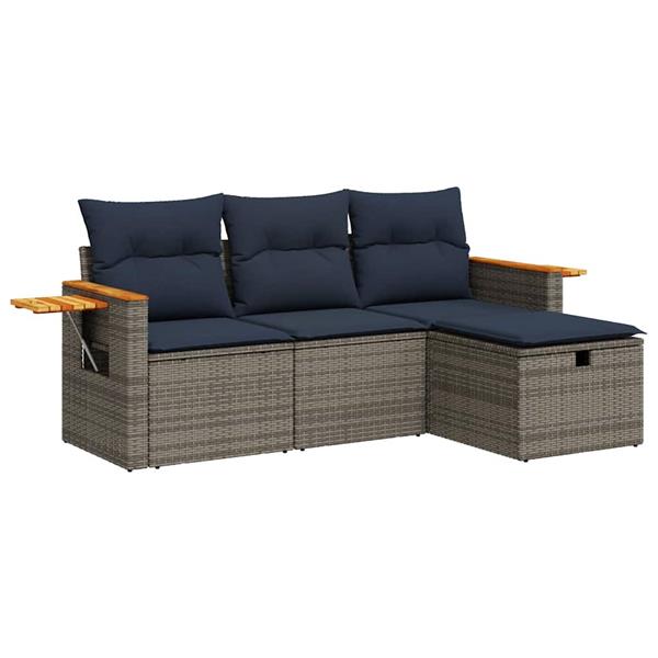 Grote foto vidaxl 4 delige loungeset met kussens poly rattan grijs tuin en terras tuinmeubelen