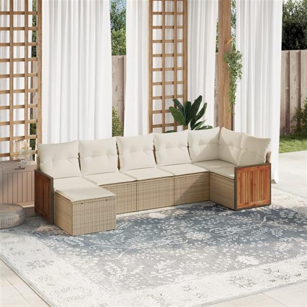 Grote foto vidaxl 7 delige loungeset met kussens poly rattan beige tuin en terras tuinmeubelen