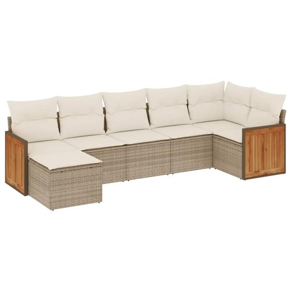 Grote foto vidaxl 7 delige loungeset met kussens poly rattan beige tuin en terras tuinmeubelen