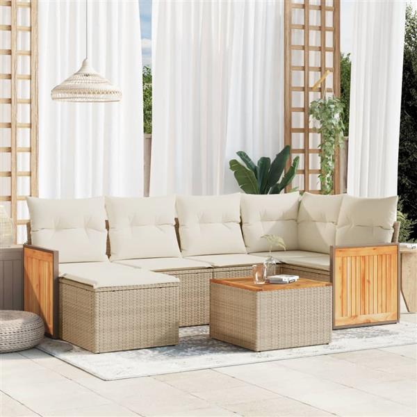Grote foto vidaxl 7 delige loungeset met kussens poly rattan beige tuin en terras tuinmeubelen
