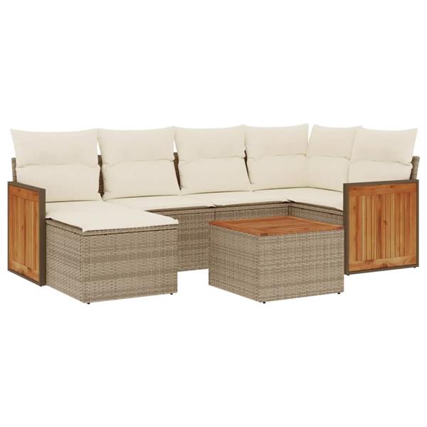 Grote foto vidaxl 7 delige loungeset met kussens poly rattan beige tuin en terras tuinmeubelen