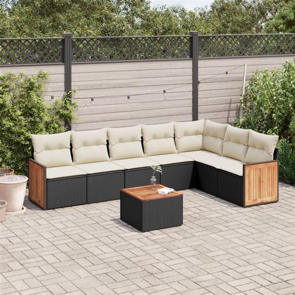 Grote foto vidaxl 8 delige loungeset met kussens poly rattan zwart tuin en terras tuinmeubelen