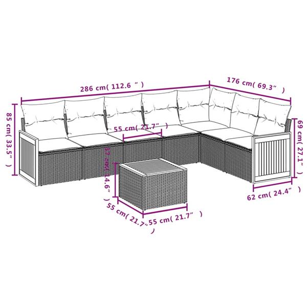 Grote foto vidaxl 8 delige loungeset met kussens poly rattan zwart tuin en terras tuinmeubelen