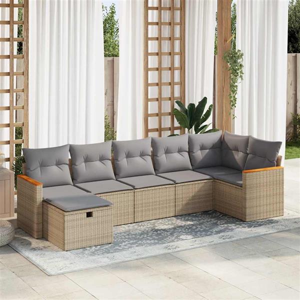 Grote foto vidaxl 7 delige loungeset met kussens poly rattan beige tuin en terras tuinmeubelen